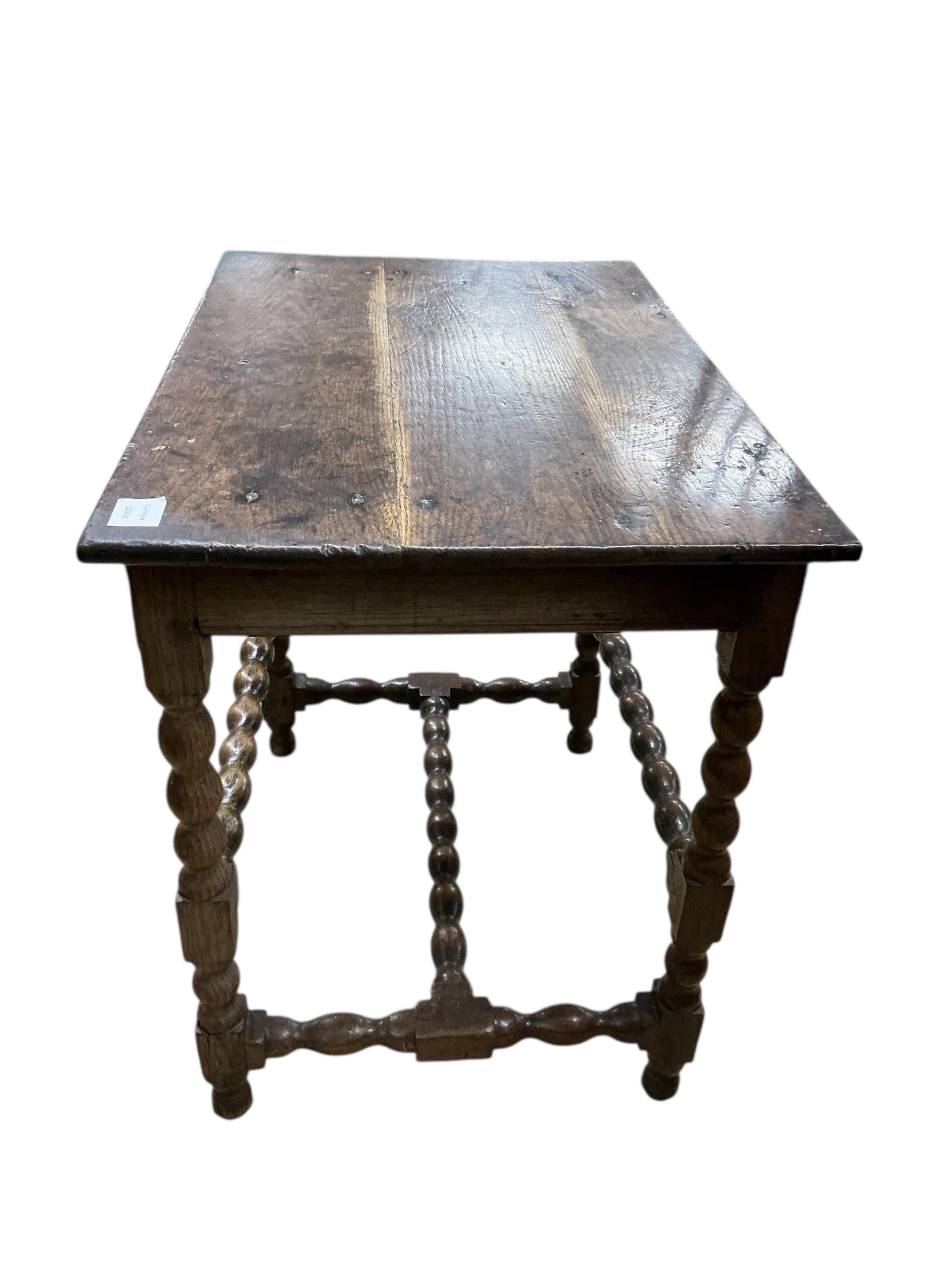 A 17th century rectangular oak side table, width 76cm, depth 51cm, height 71cm